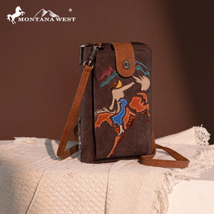 Embroidered Collection Phone Wallet Crossbody  Coffee