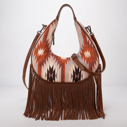 Montana West Aztec Fringe Crescent Crossbody Bag