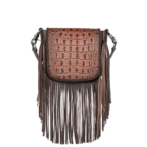 Montana West Genuine Leather Tooled Fringe Crossbody