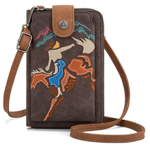 Load image into Gallery viewer, Embroidered Collection Phone Wallet Crossbody  Coffee