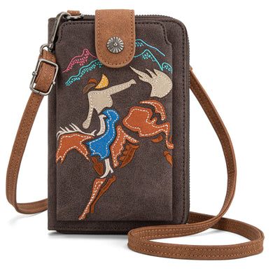 Embroidered Collection Phone Wallet Crossbody  Coffee