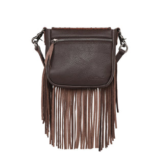 Montana West Genuine Leather Tooled Fringe Crossbody