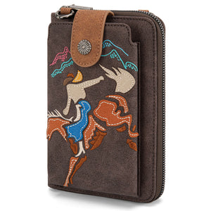 Embroidered Collection Phone Wallet Crossbody  Coffee