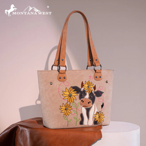 Embroidered Collection Concealed Carry Tote -Tan