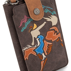 Embroidered Collection Phone Wallet Crossbody  Coffee