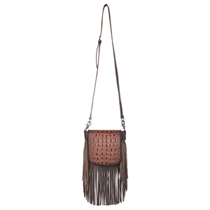 Montana West Genuine Leather Tooled Fringe Crossbody