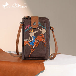 Embroidered Collection Phone Wallet Crossbody  Coffee