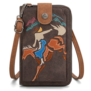 Embroidered Collection Phone Wallet Crossbody  Coffee